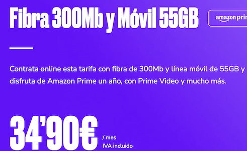 Finetwork 300mb y movil 55gb + amazon prime